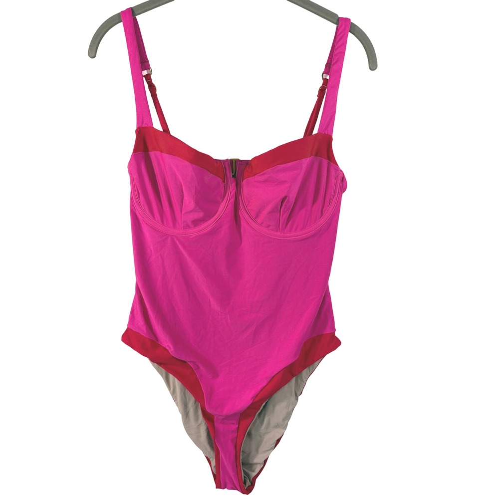 AQUA Swim Fuchsia Red Color Block Underwire One Piece Swimsuit XL
